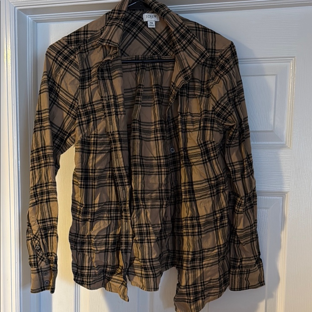 J. Crew Beige and Black Plaid Shirt